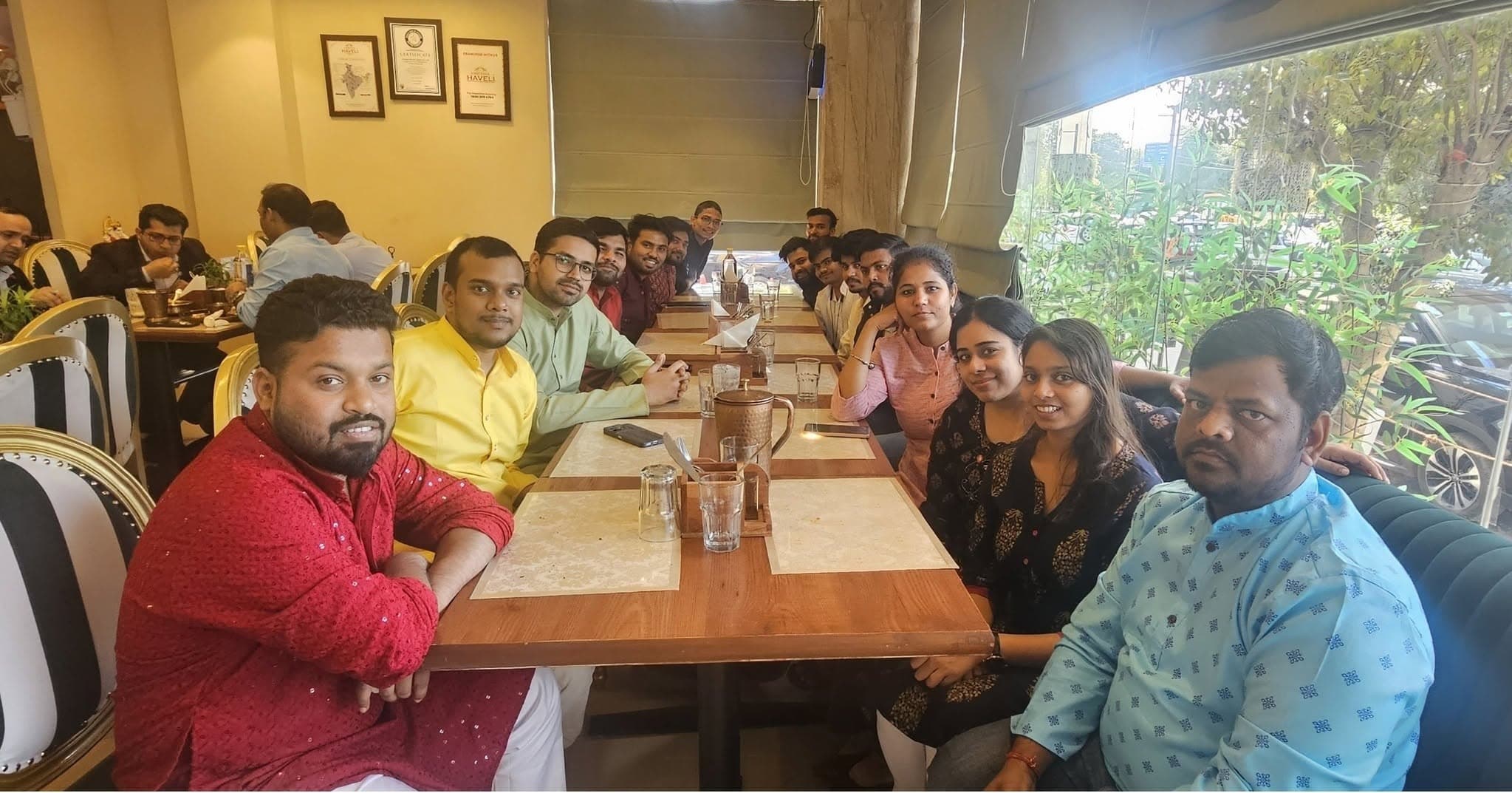 Team dinner celebration in ethnic wear